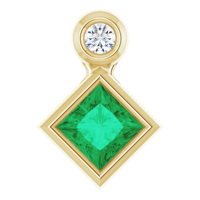 14K Yellow 4x4 mm Square Lab-Grown Emerald & .03 CT Natural Diamond Pendant